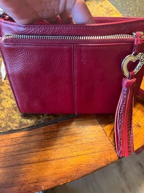 Brighton Red Leather Crossbody with Heart Charm Tassel